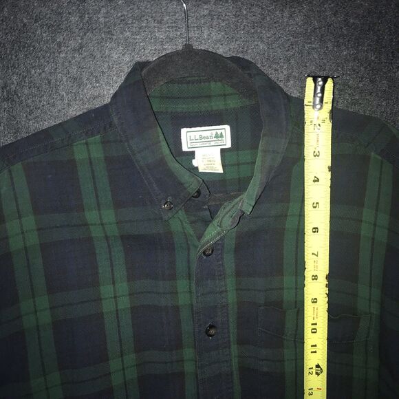 LL Bean Flannel Mens Large Regular Plaid Black Green Style 0 BHF4 Button Down ** - Picture 10 of 11
